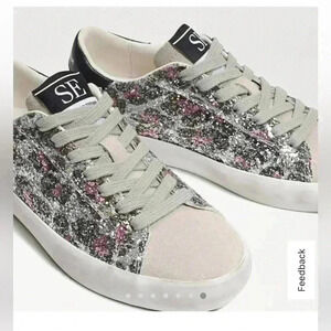 Sam Edelman girls AUBRIE SNEAKER low top glitter leopard print suede sz 2 used